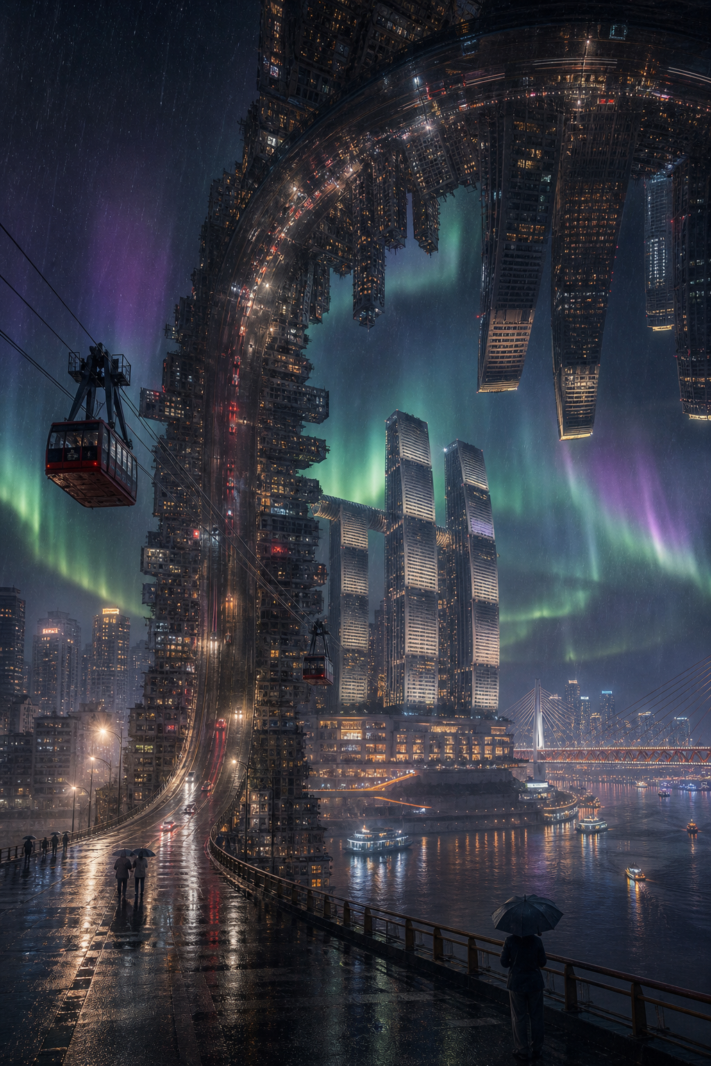倒置的霓虹城市夜景